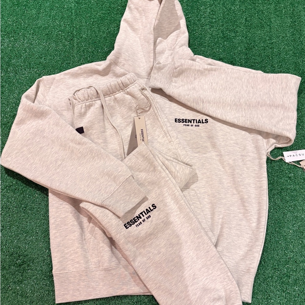 Essentials Light Oatmeal Set Pants and Hoodie